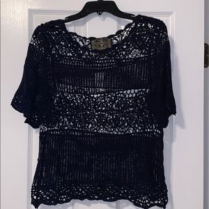 Knitted/lace style top navy blue by Anthropologie